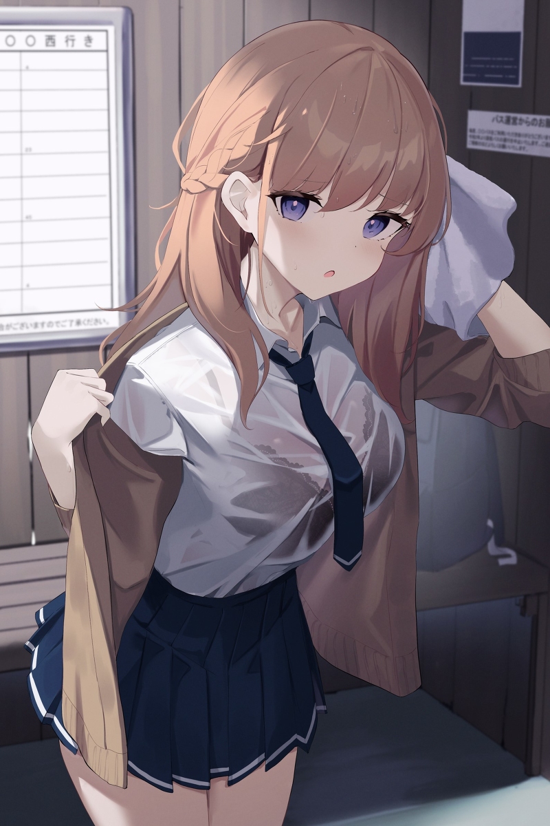 This is a pixiv picture whose title is 雨宿り.