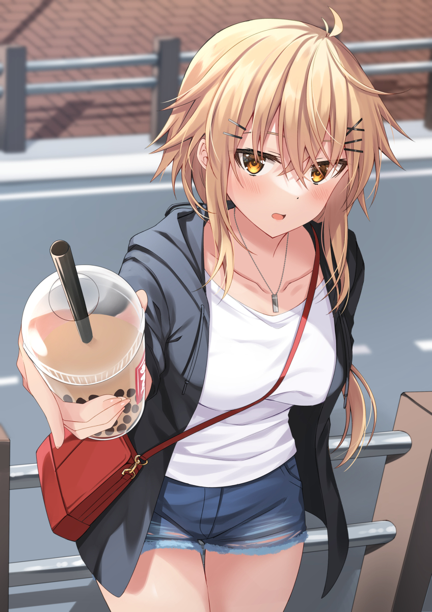 This is a pixiv picture whose title is 「……飲む？飲みかけで悪いけど……」.