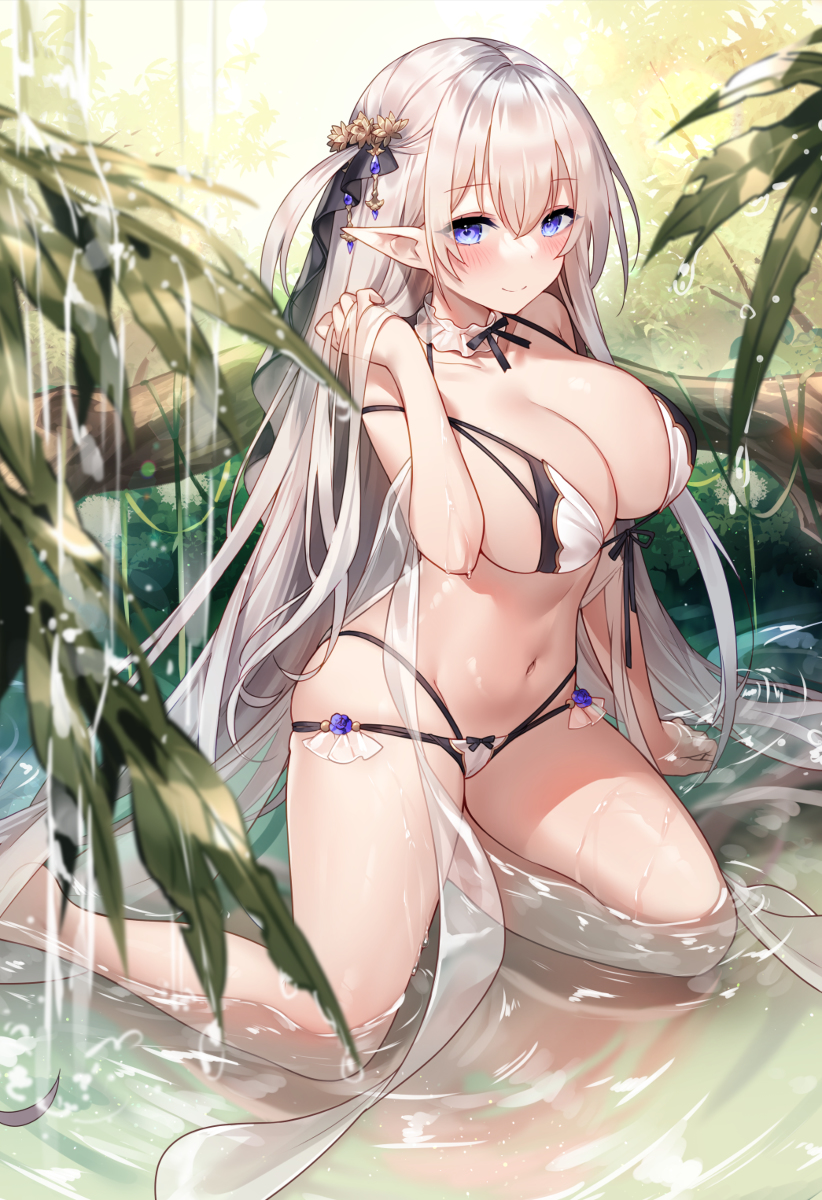 This is a pixiv picture whose title is 水着白エルフ.