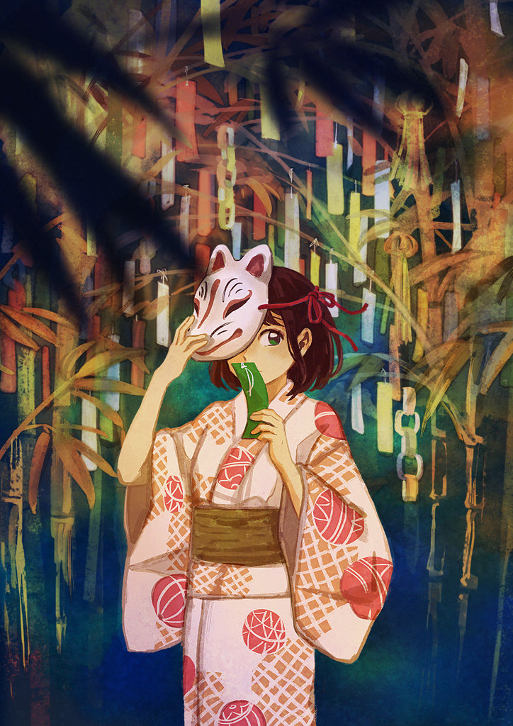 This is a pixiv picture whose title is 野狐さんの願い事.