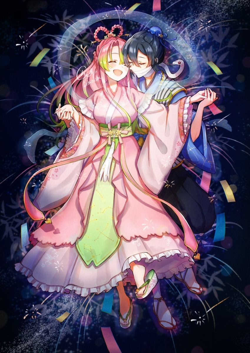This is a pixiv picture whose title is おばみつで織姫と彦星🌟.