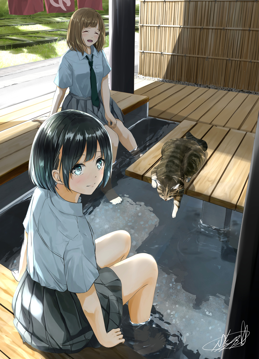 This is a pixiv picture whose title is とある駅の足湯へ.