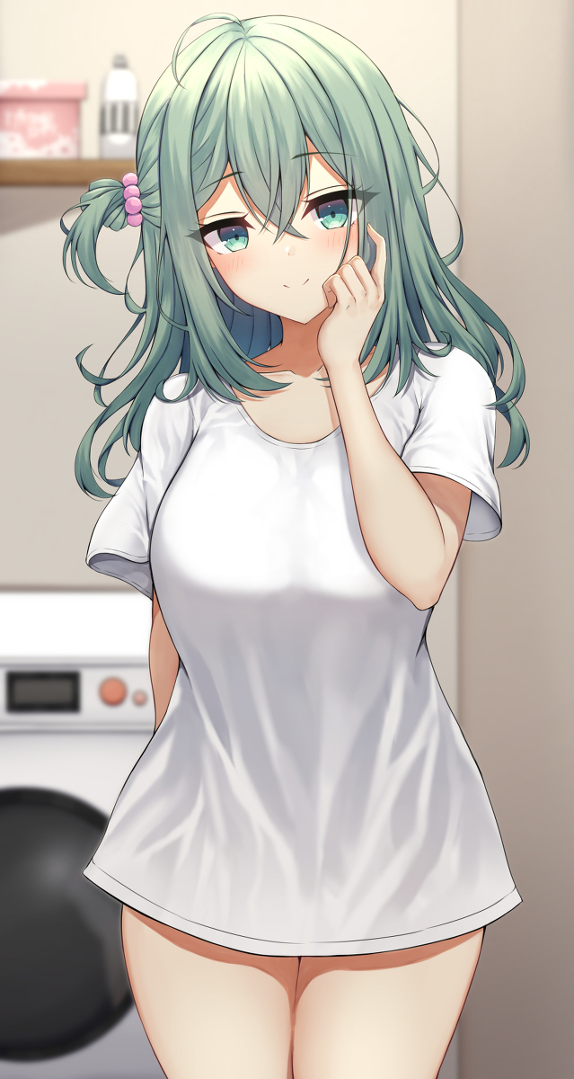 This is a pixiv picture whose title is 暁くんのTシャツを借りた茉優先輩.
