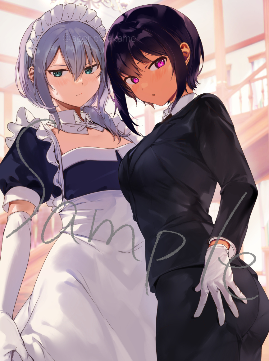 This is a pixiv picture whose title is 執事⇔メイド.