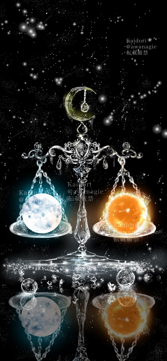 This is a pixiv picture whose title is 月と太陽を量る.
