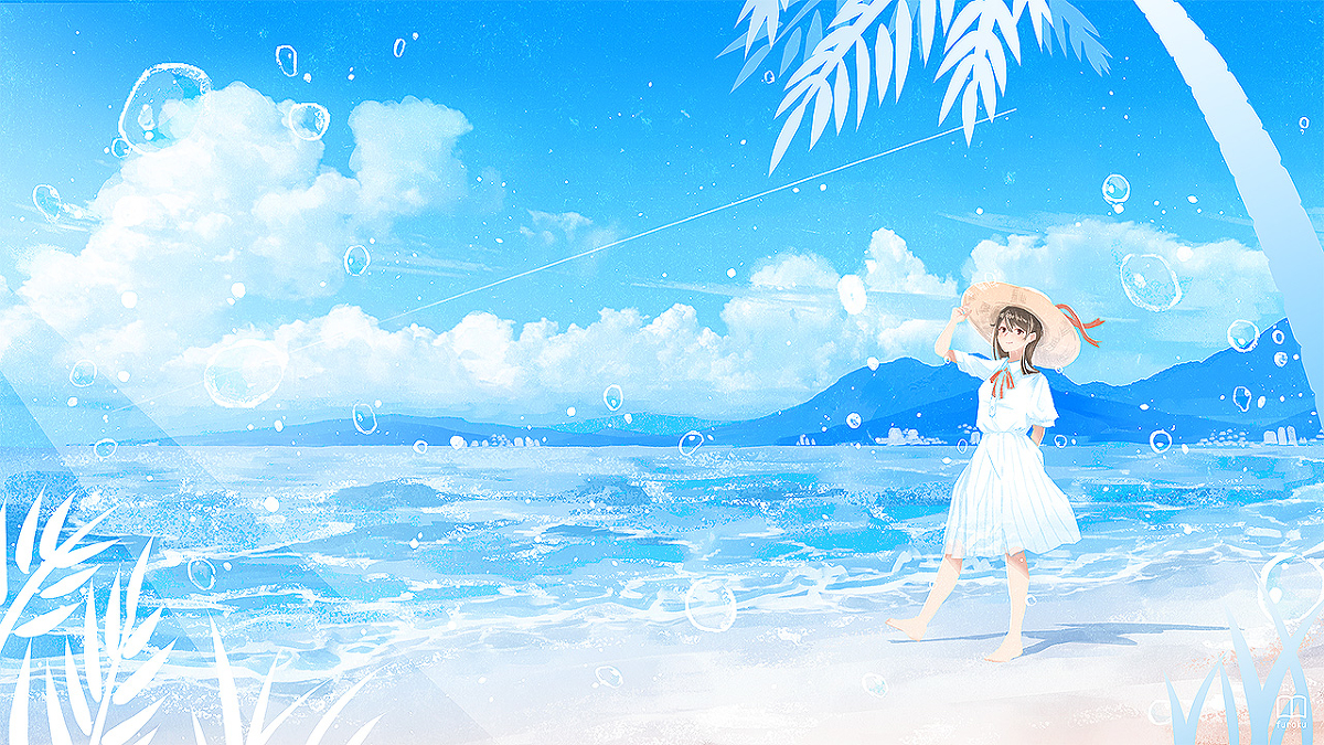 This is a pixiv picture whose title is 白波に沿って.