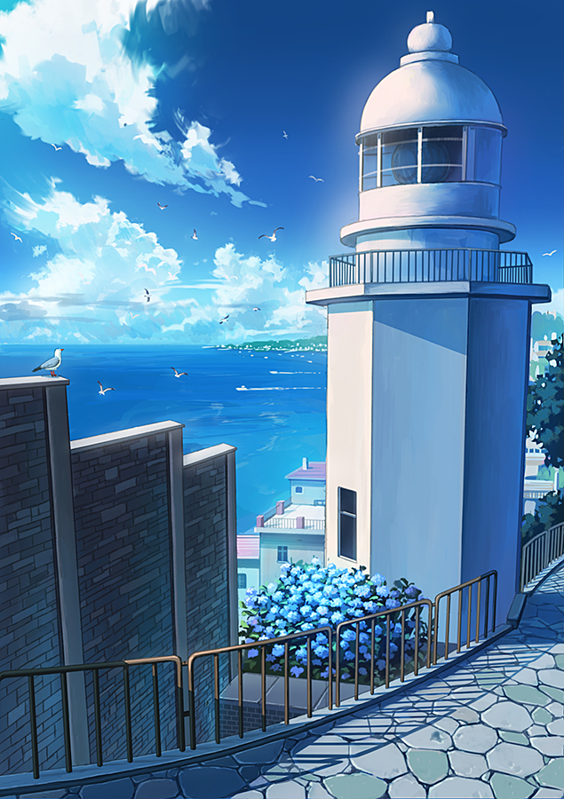 This is a pixiv picture whose title is 海辺に佇む.