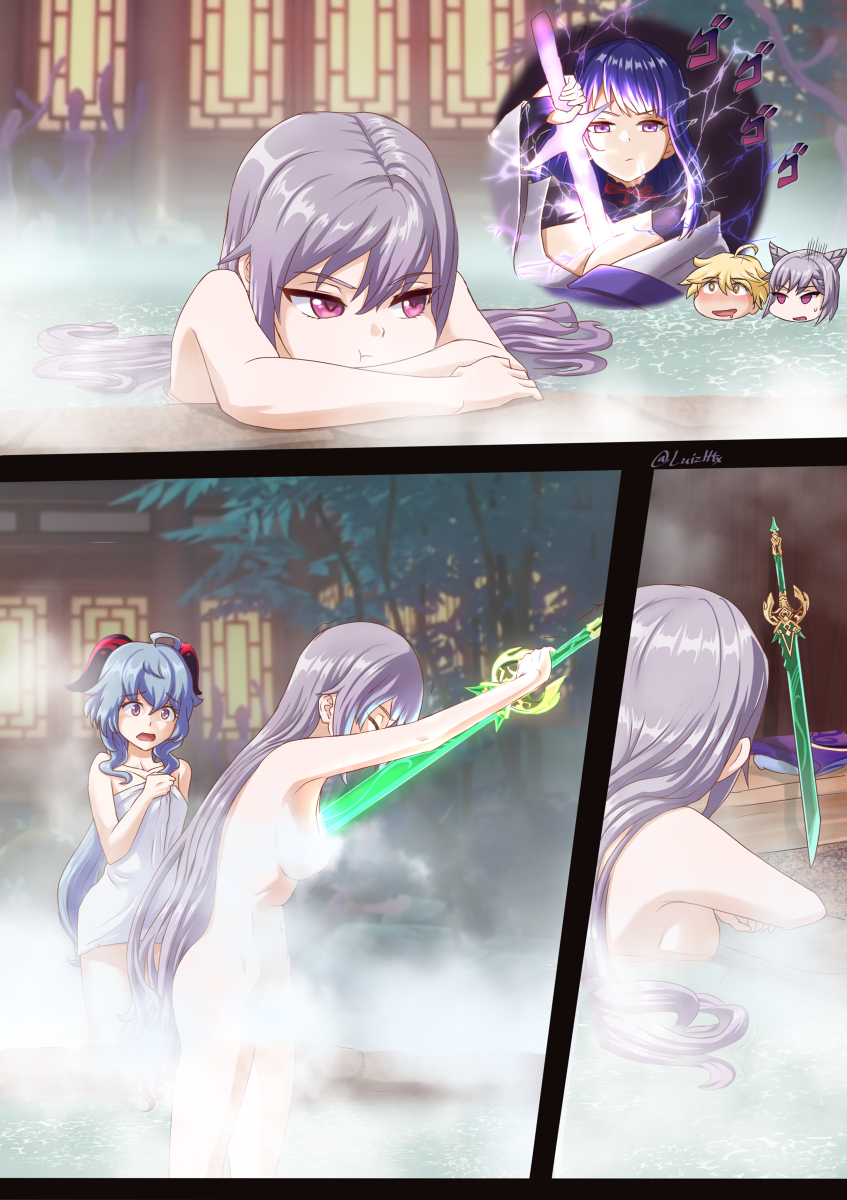 This is a pixiv picture whose title is Keqing's booba sword.