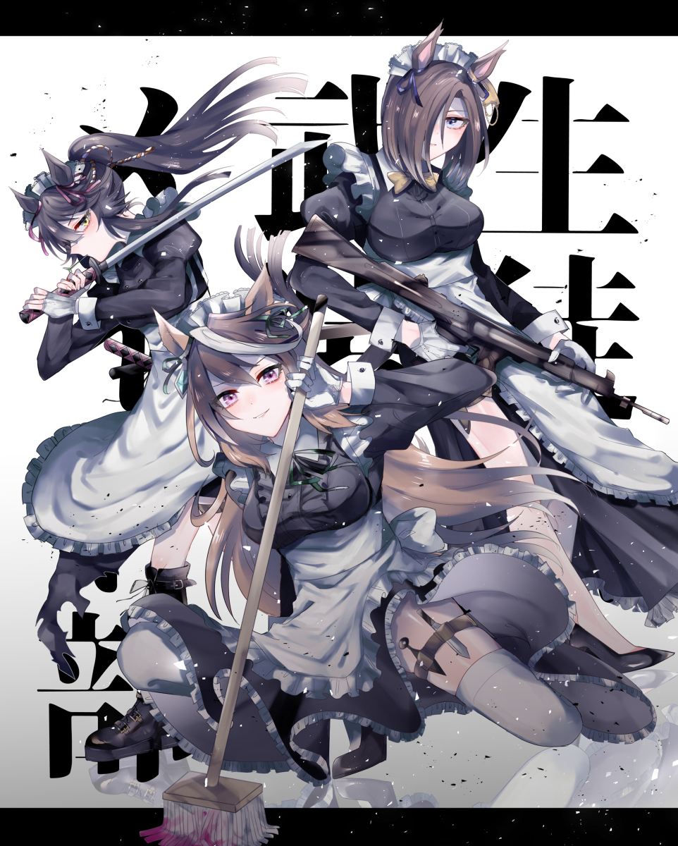 This is a pixiv picture whose title is 生徒会武装メイド部.