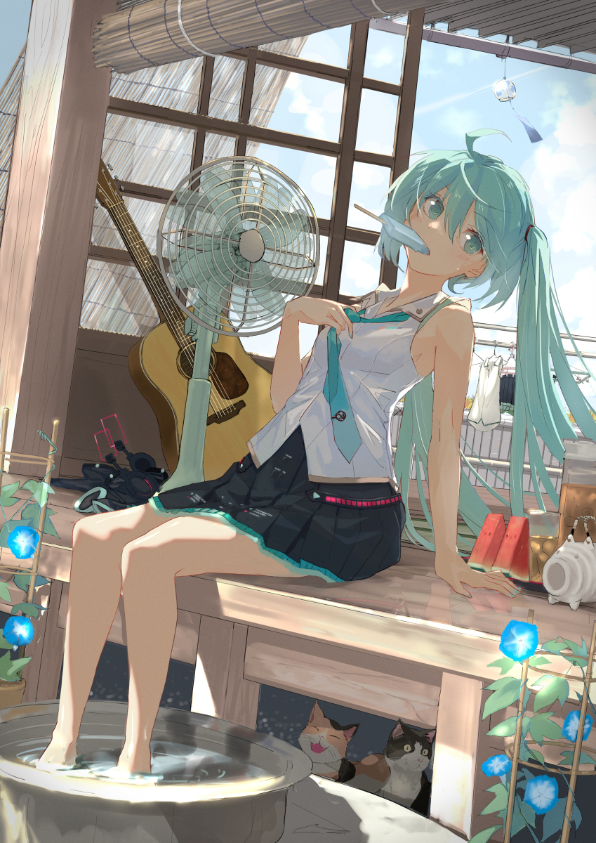 This is a pixiv picture whose title is Miku's Summer Vacation.