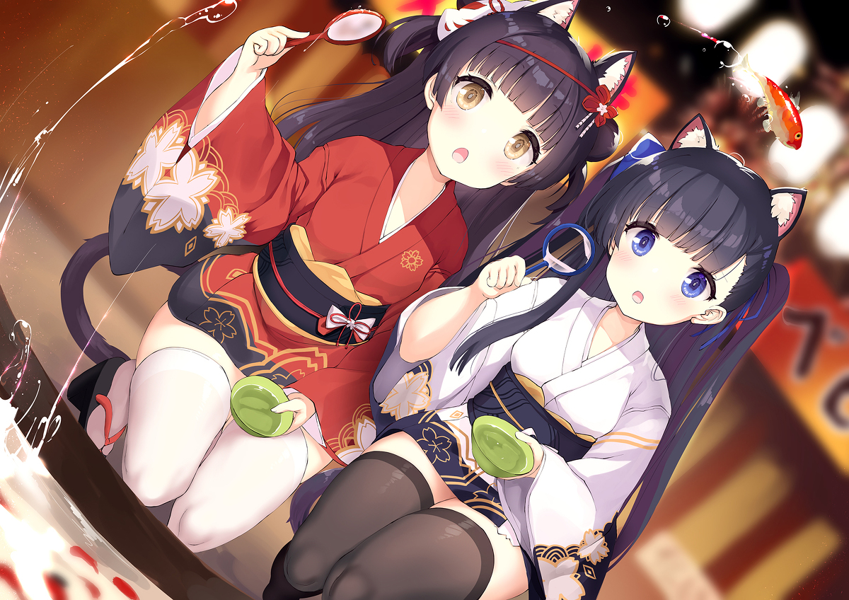 This is a pixiv picture whose title is 夏祭り夕暮＆初春.