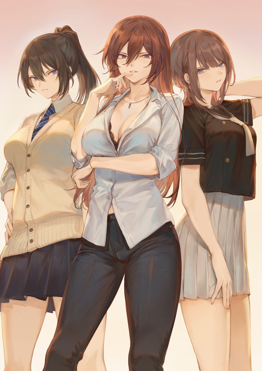 This is a pixiv picture whose title is イケメン美人三姉妹(高身長).