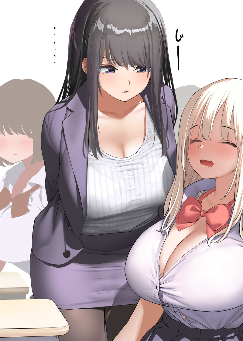 This is a pixiv picture whose title is 堂々と寝る生徒を観察する先生（起こさない）.