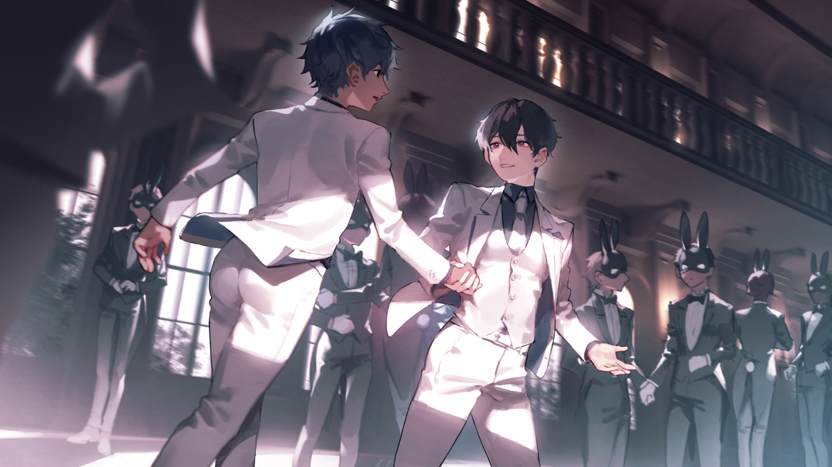 This is a pixiv picture whose title is a masquerade.