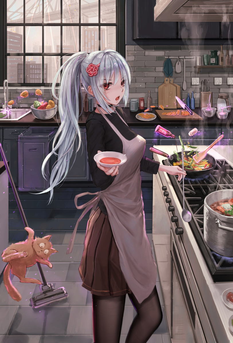 This is a pixiv picture whose title is Psychokinesis kitchen.