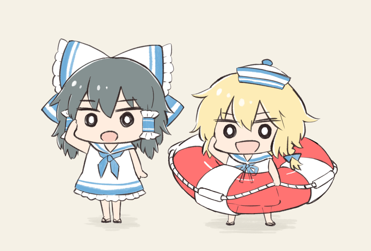 This is a pixiv picture whose title is 夏のレイマリちゃん（リメイク）.