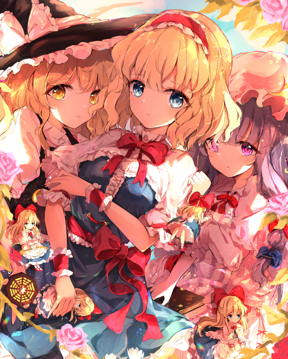 This is a pixiv picture whose title is 三魔女＆Dolls war.