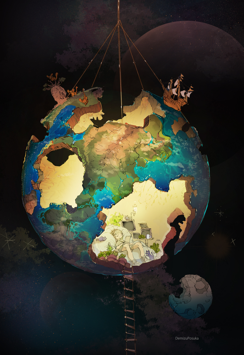 This is a pixiv picture whose title is 惑星の部屋に暮らす.