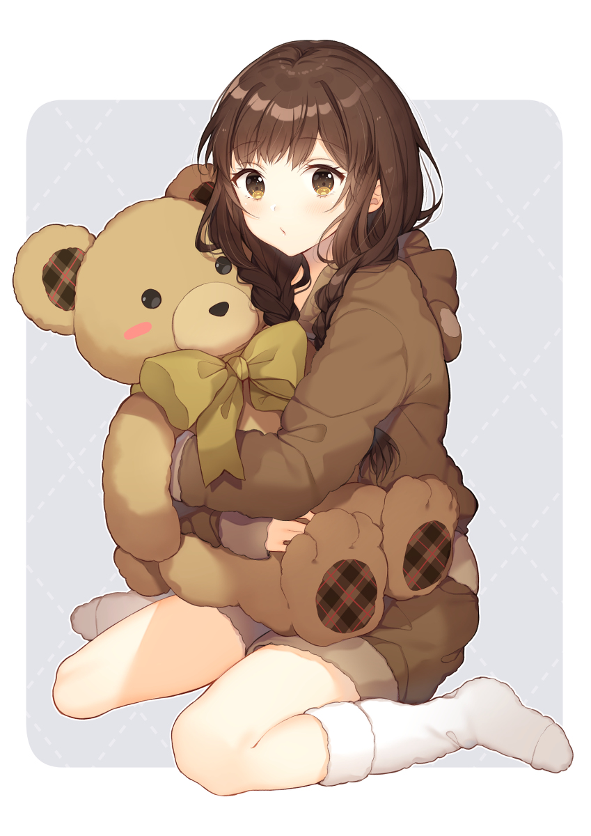 This is a pixiv picture whose title is テディベアとみつあみちゃん.