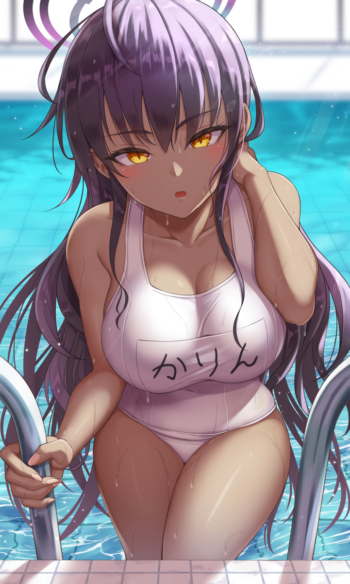 This is a pixiv picture whose title is 白スク水カリン.