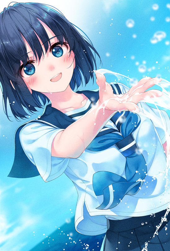 This is a pixiv picture whose title is 水滴と夏服セーラー服.