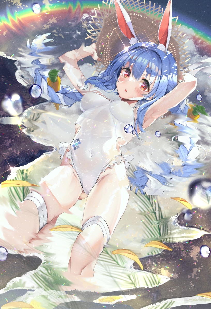 This is a pixiv picture whose title is 水たまりに映るぺこーら.