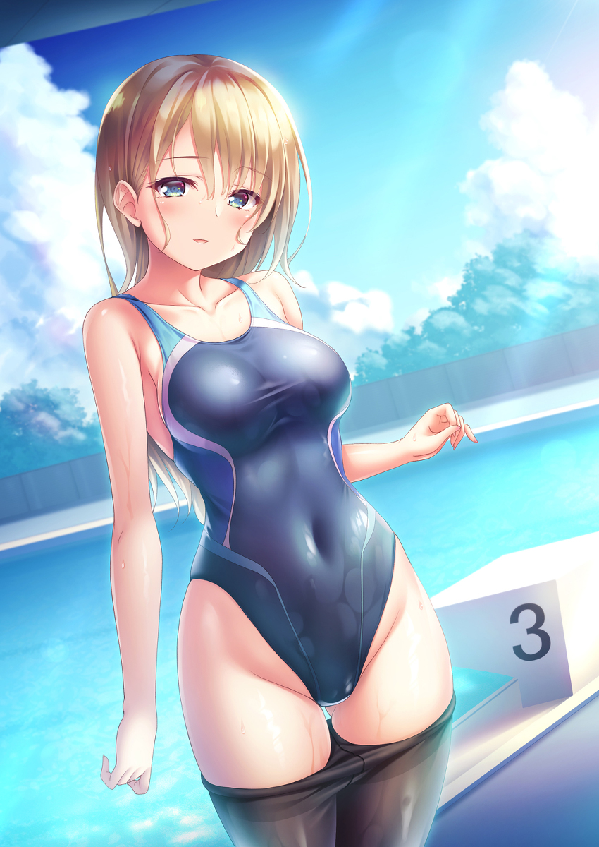 This is a pixiv picture whose title is 水泳部×タイツの女の子.