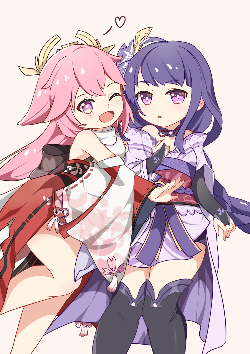 This is a pixiv picture whose title is 八重X雷电.