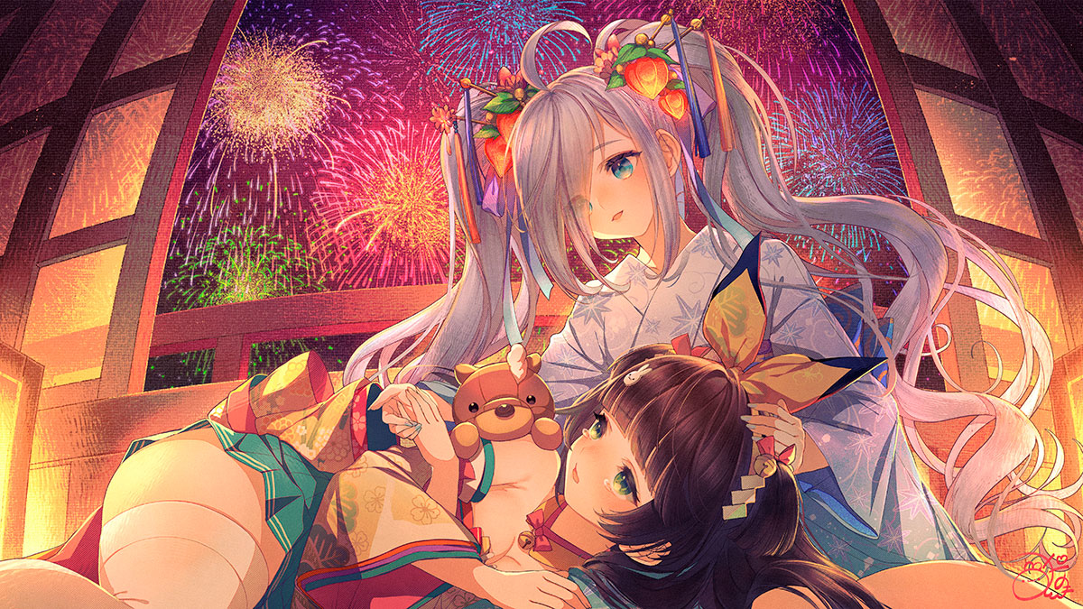 This is a pixiv picture whose title is 『放置少女』花火大会.