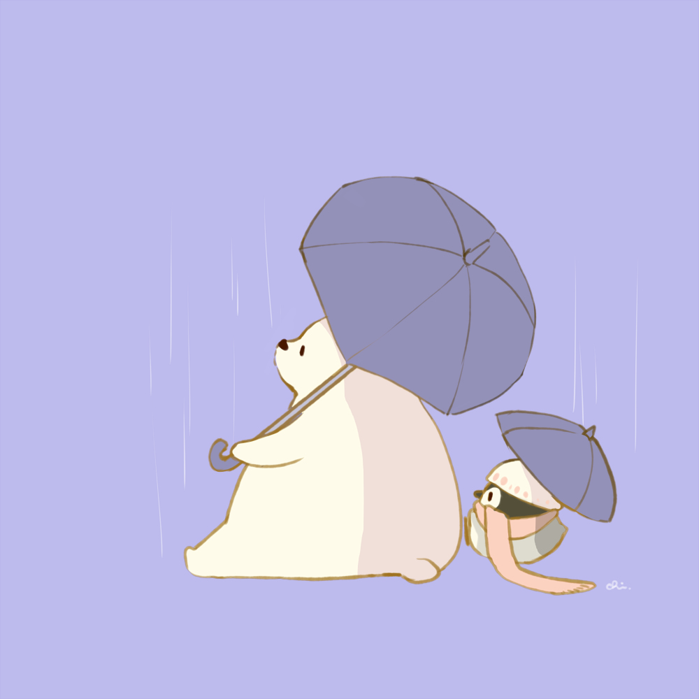 This is a pixiv picture whose title is 雨としろくま.