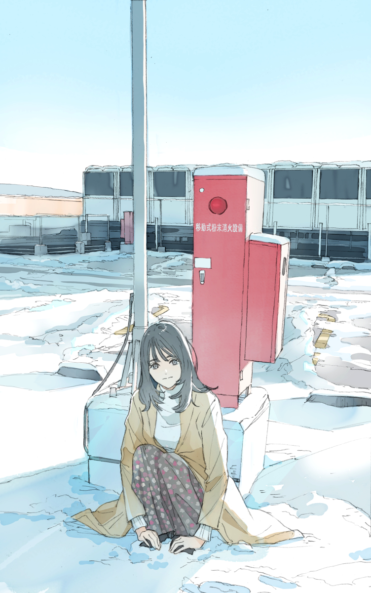 This is a pixiv picture whose title is 雪と駐車場.