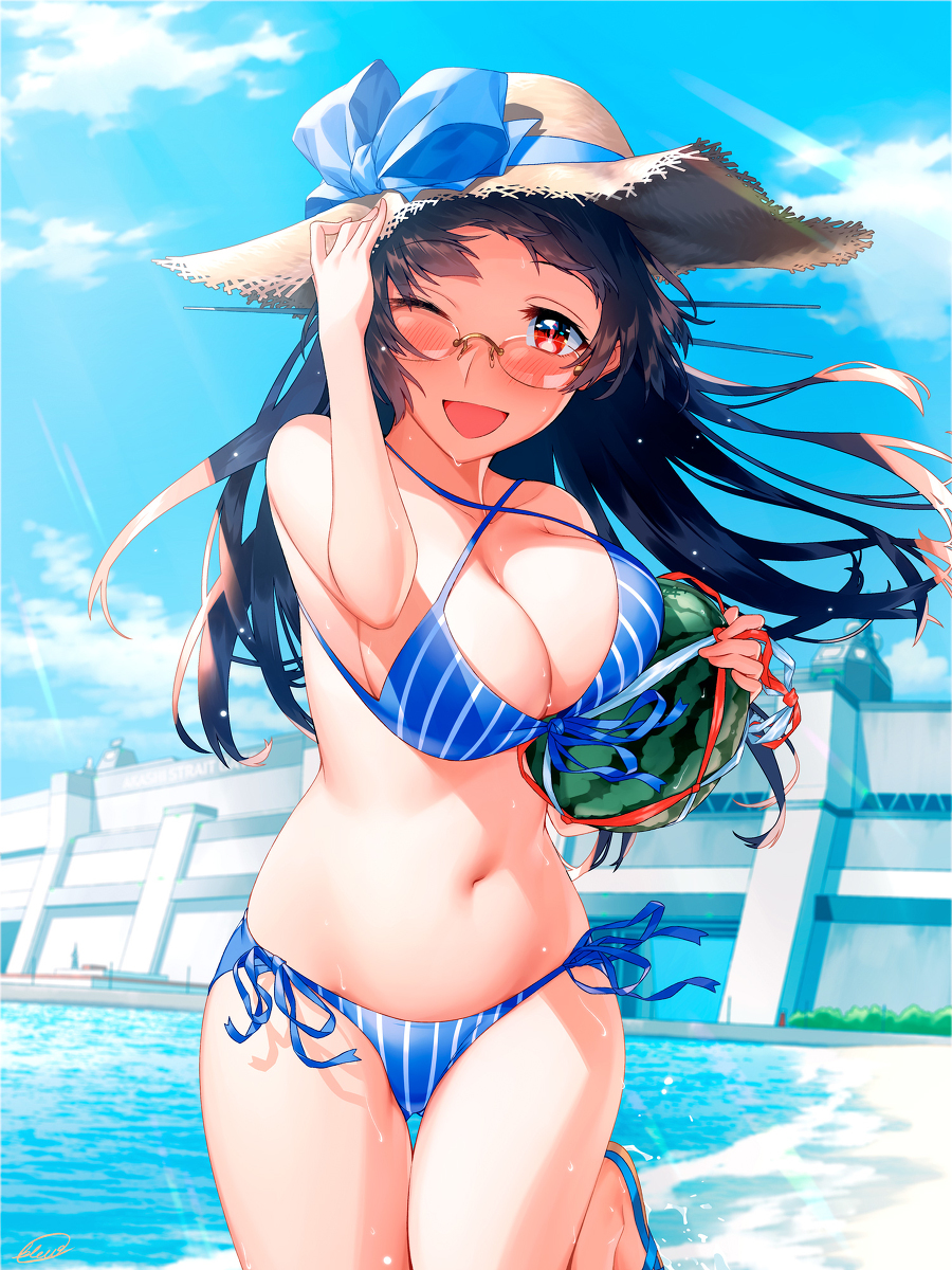 This is a pixiv picture whose title is 鳥海と水着と夏の思い出.