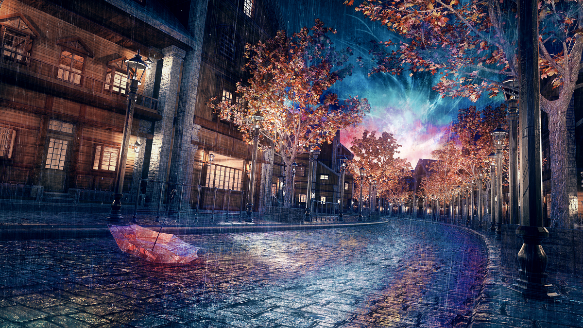 This is a pixiv picture whose title is 雨の通り.