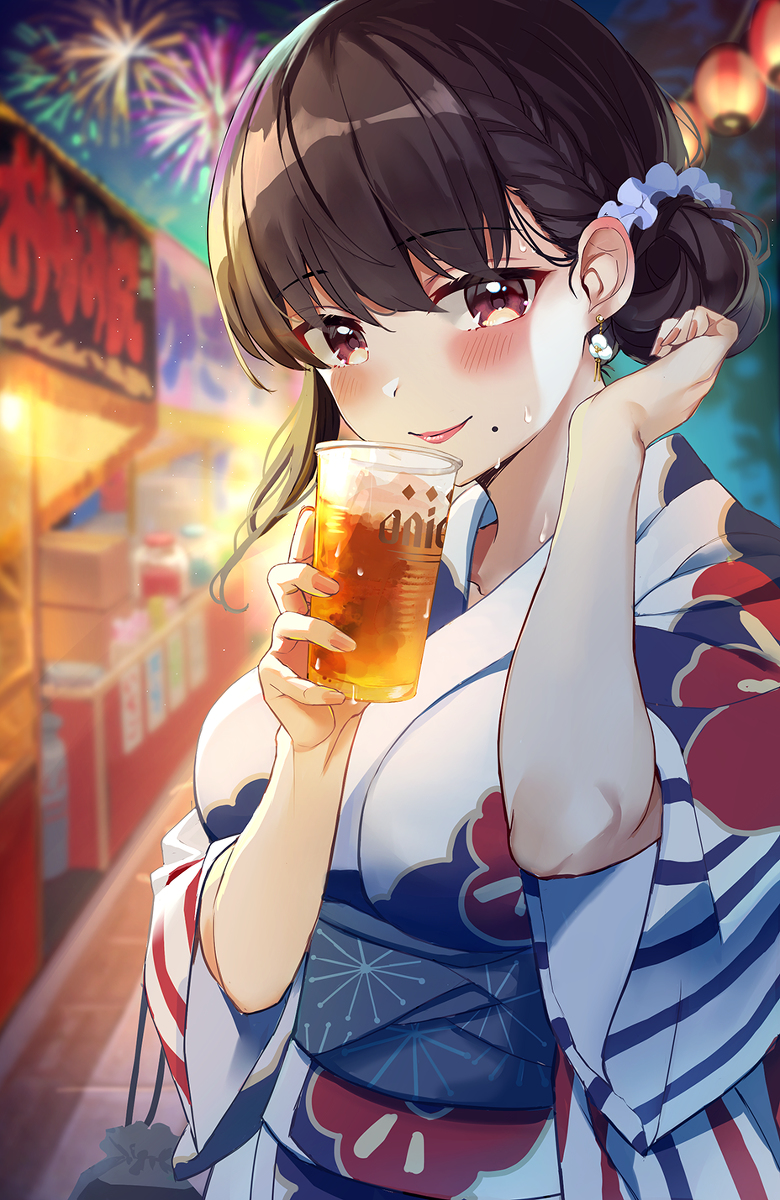 This is a pixiv picture whose title is 「ビール、おいしいね。」.