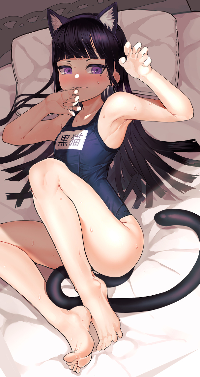 This is a pixiv picture whose title is スク水黒猫さん.