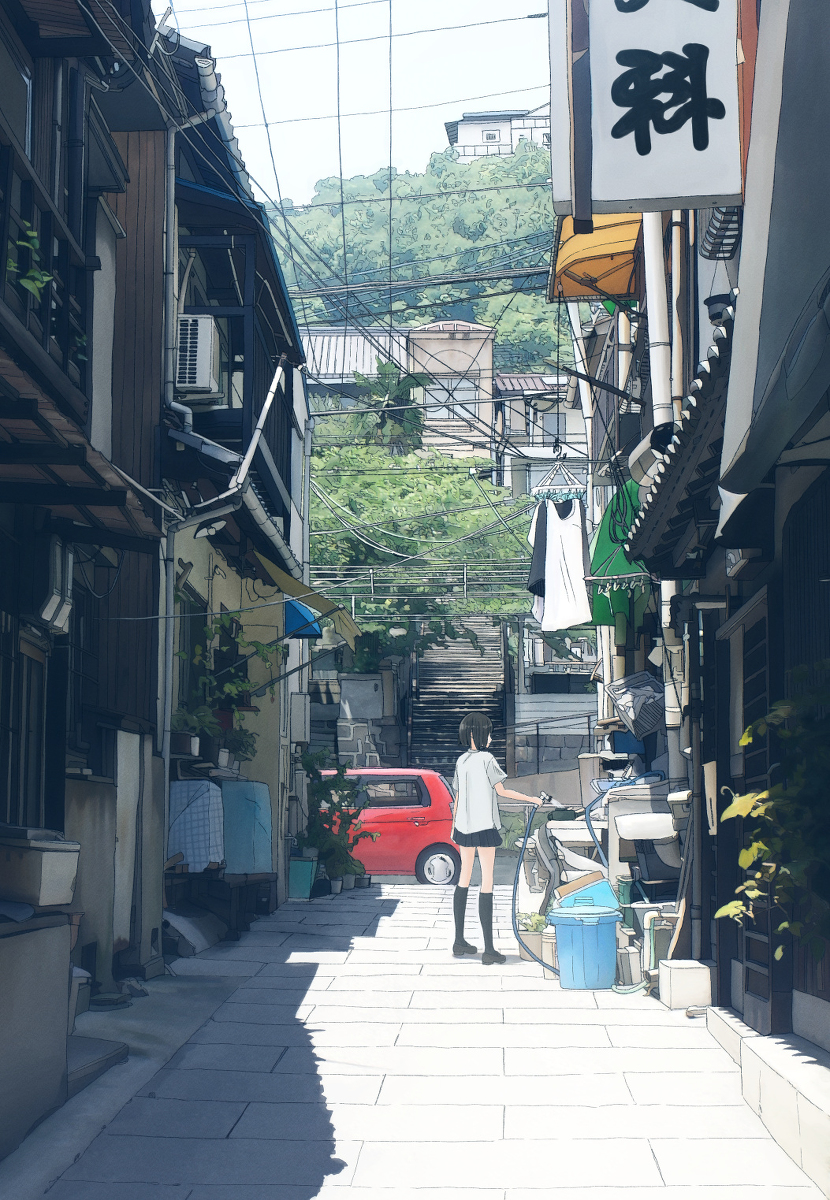 This is a pixiv picture whose title is 片陰の路地.