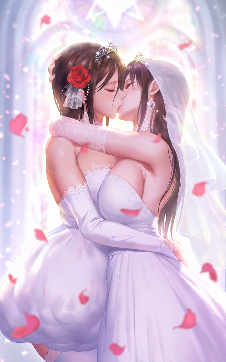 This is a pixiv picture whose title is 【絵理子と美優】誓いのキス❤.