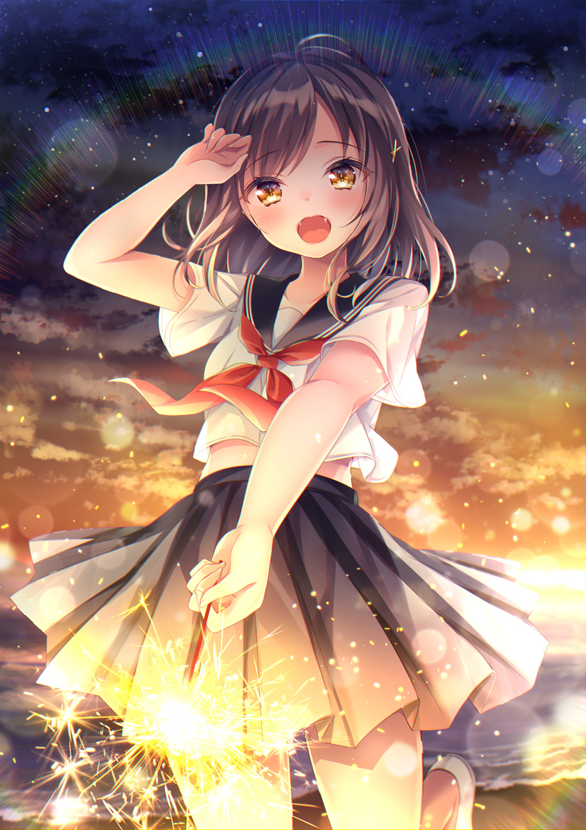 This is a pixiv picture whose title is 【君とこの夏最後の花火を】.