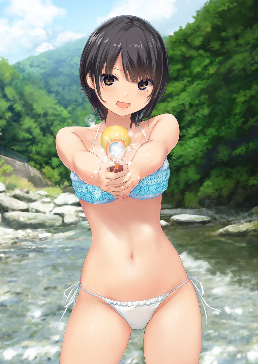 This is a pixiv picture whose title is 水着で川遊び.