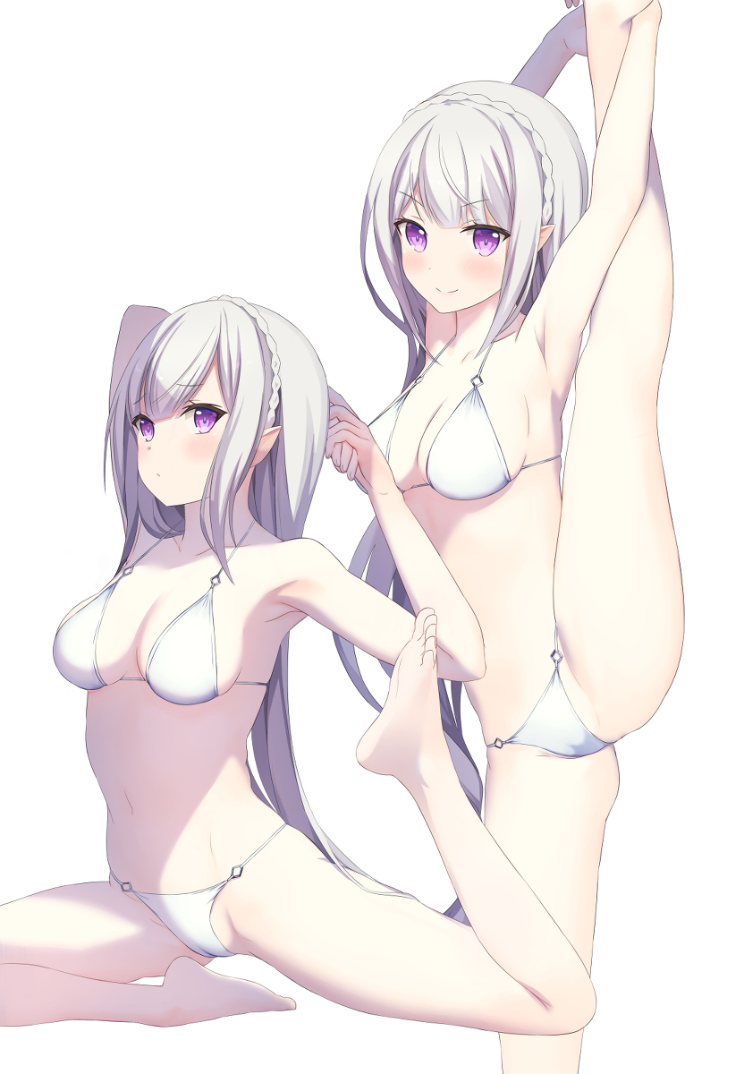 This is a pixiv picture whose title is 体が柔らかくなったエミリア.