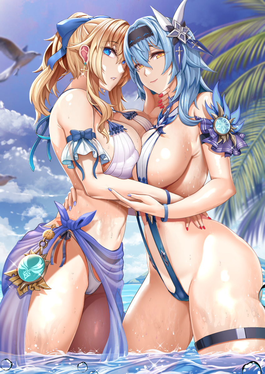 This is a pixiv picture whose title is Jean and Eula swimming.