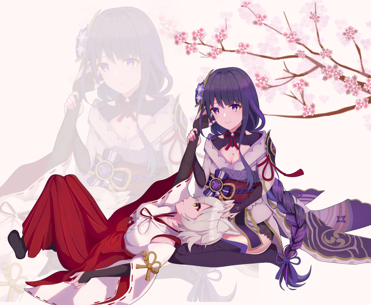 This is a pixiv picture whose title is 雷电将军和狐斋宫.