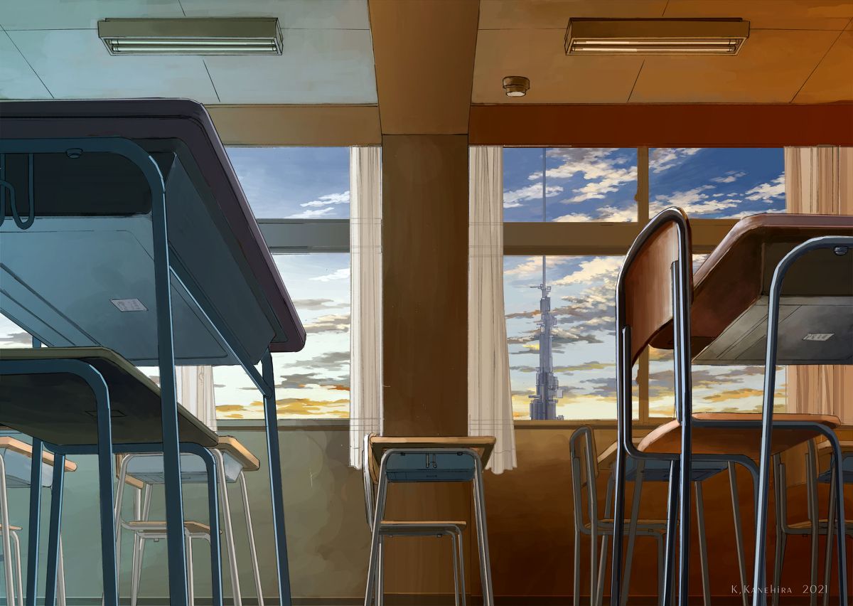 This is a pixiv picture whose title is 教室からの眺め.