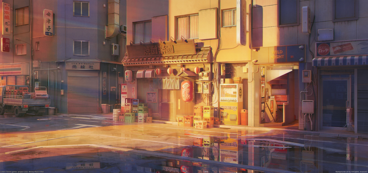 This is a pixiv picture whose title is 日本ストリート  日没.