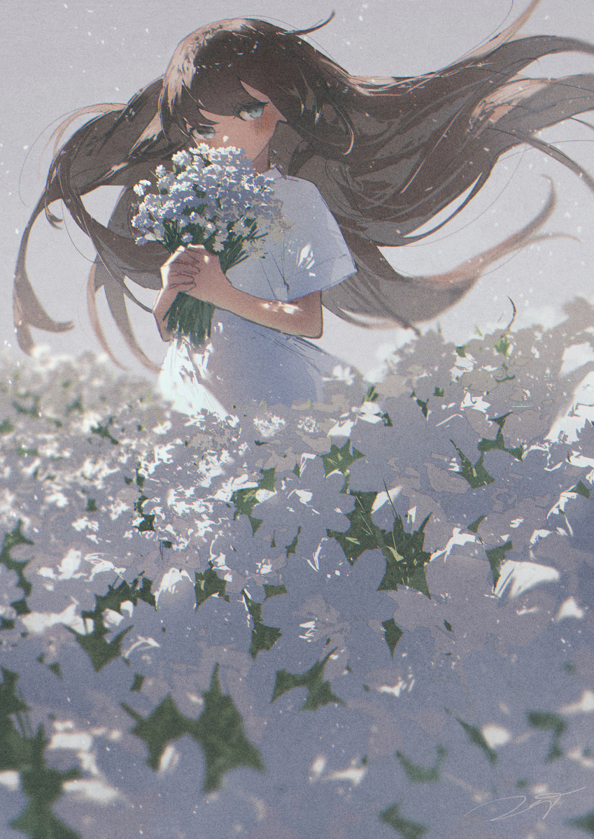 This is a pixiv picture whose title is 白と花.