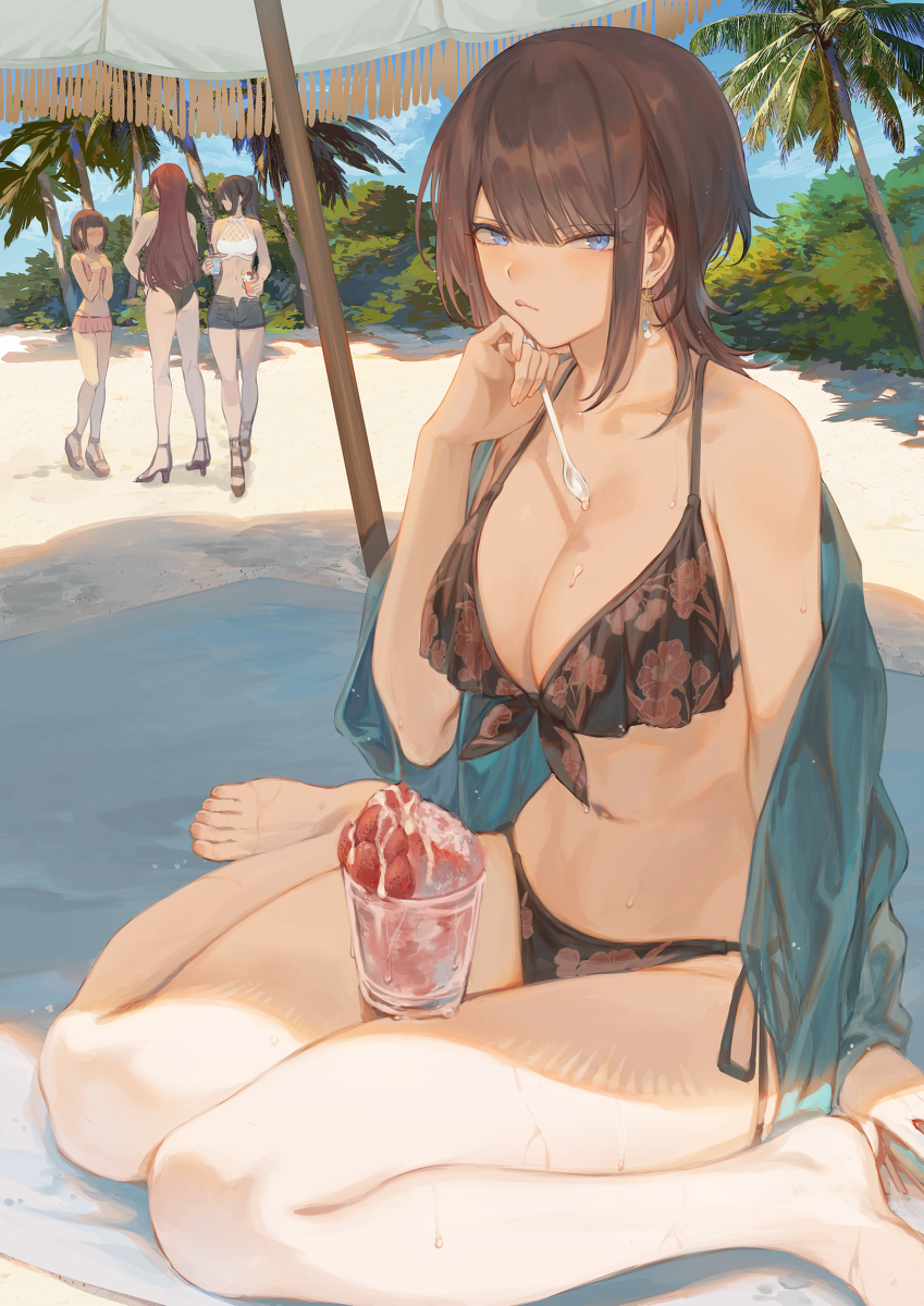 This is a pixiv picture whose title is ビーチとスイーツと高身長.