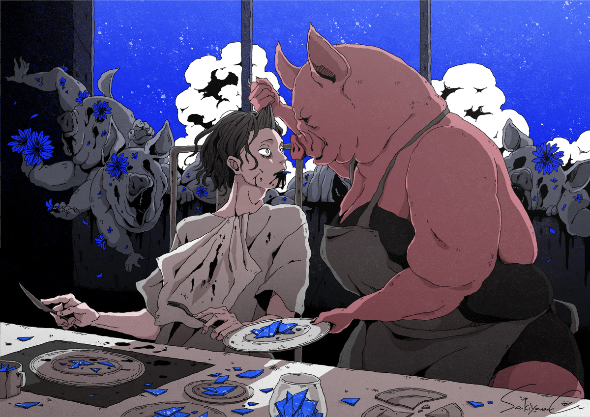 This is a pixiv picture whose title is 豚肉味のガラス.