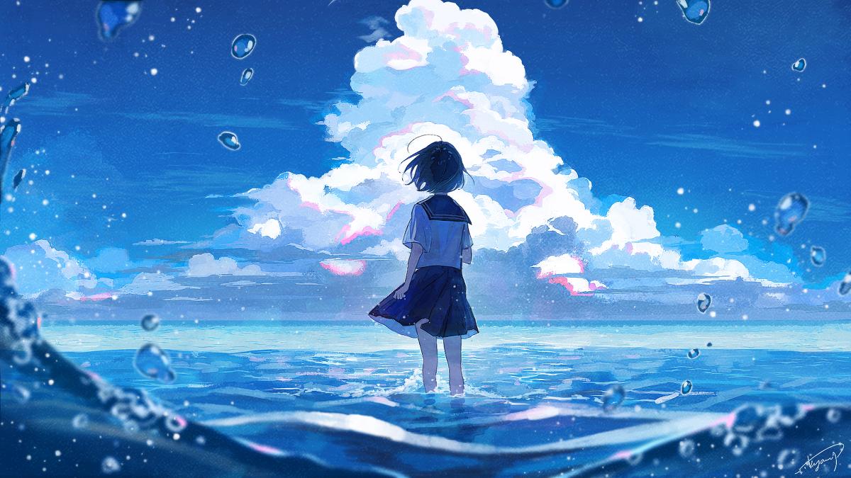 This is a pixiv picture whose title is 青と心臓.