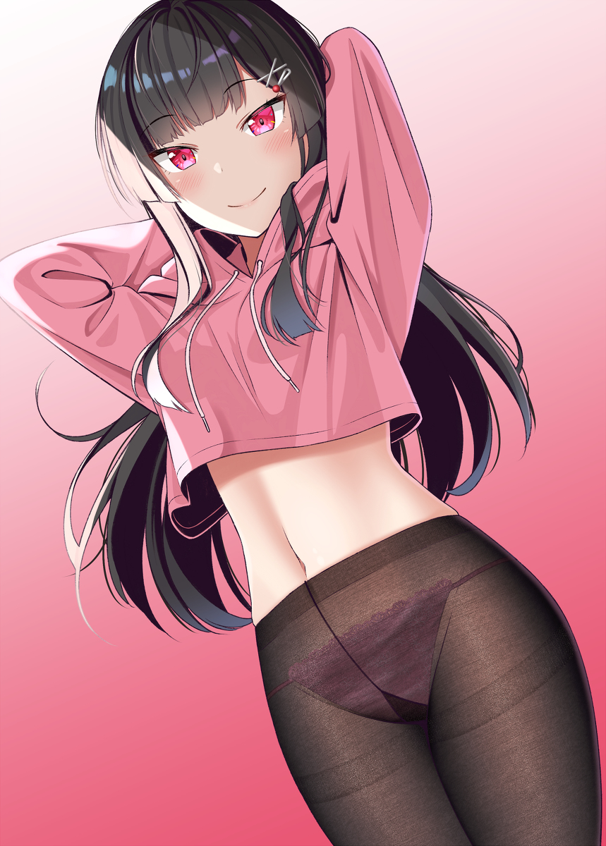 This is a pixiv picture whose title is へそ出しパーカー彼女 ～タイツを添えて～ 【メイキング動画付き】.