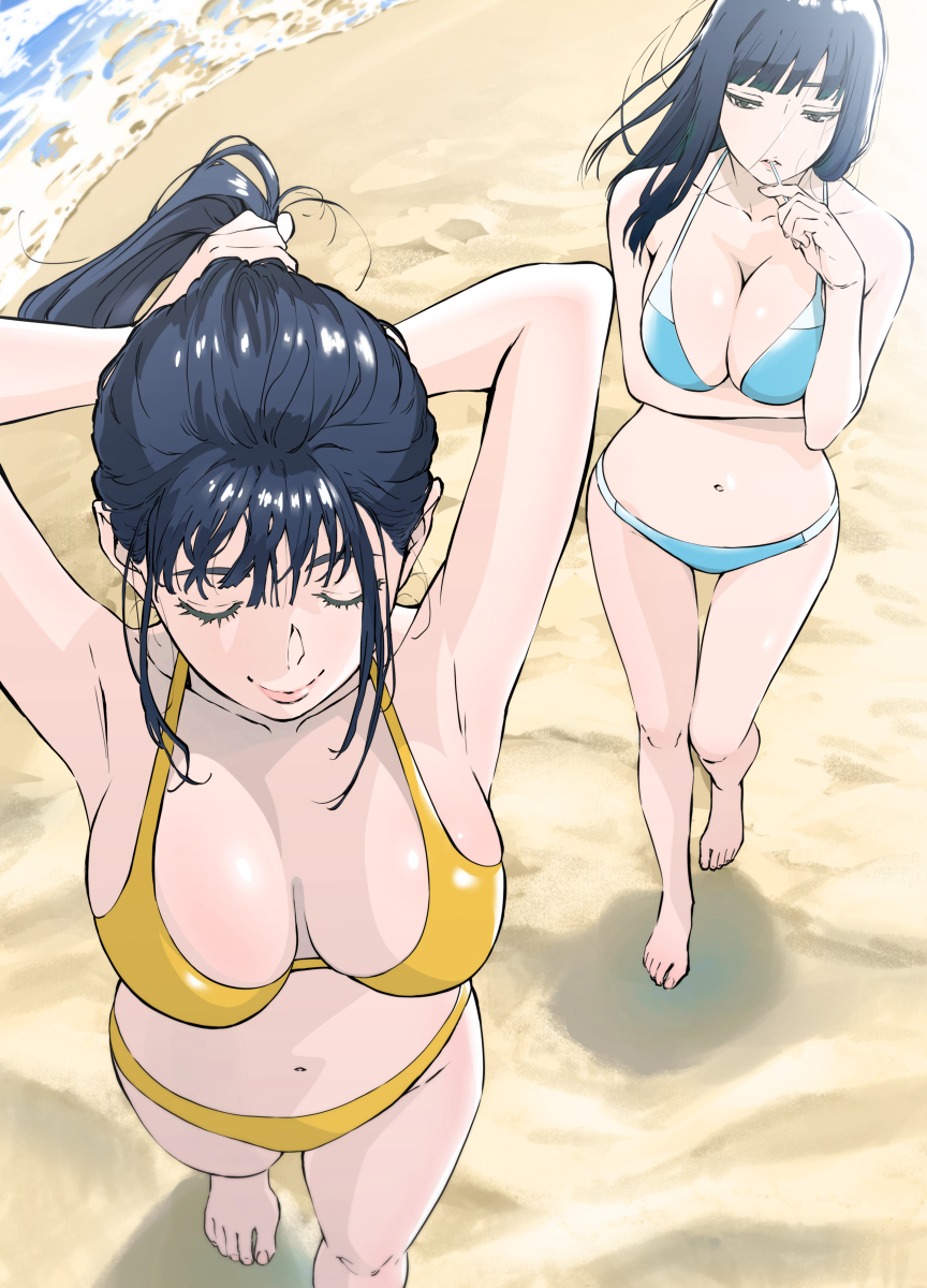 This is a pixiv picture whose title is 『双子姉妹の夏休み』.